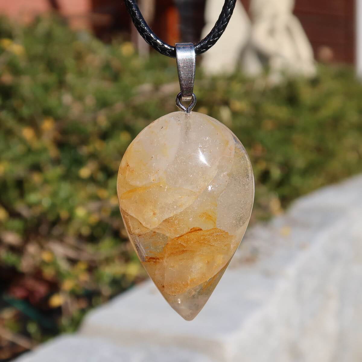 Limonit Quarz Golden Healer Anhänger - Lebensfreude - Nr. 17 mit klaren Quarzkristallen und goldbraunen Einschlüssen