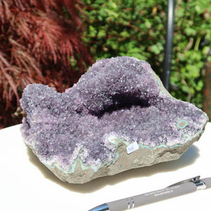 Amethyst Drusen Stück in Sonnenlicht, hochwertige Geode aus Uruguay, einzigartiges Unikat, Online Shop kaufen Amethyst