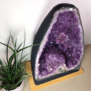 Amethyst Druse – Geode - 34x47x25cm und 39,2kg – Steinwelten OG - Nr. 450 with rich purple crystals, ideal for stylish interiors.