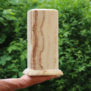 Handcrafted Aragonite Lamp from Morocco emitting warm light, 30 cm decorative stone lamp ideal for a relaxing ambience.