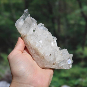 Bergkristall Stufe 1A Qualität, 0.6kg, naturbelassen, klare Spitzen, im Freien gehalten, UNIKAT Nr. 13 aus Brasilien.