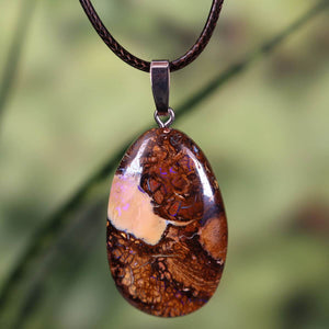 Boulder Opal Anhänger - Unikat Nr. 6 - Handgeschliffen - Echter Edelstein mit massiver Silberschlaufe - Größe 35x25mm