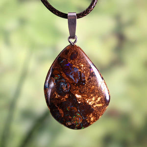 Boulder Opal Anhänger - Unikat Nr. 9 - Handgeschliffen - Echter Edelstein mit massiver Silberschlaufe - Größe 40x25mm - Freude und Leichtigkeit