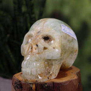 Echter Kristall Schädel aus Aquamarin, handgefertigt, 9x7 cm, einzigartiges Naturstein Sammlerstück, online kaufen, Steinwelten