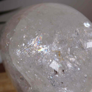 Detail of hand-carved XL crystal skull from 1A Bergkristall, showcasing unique texture and craftsmanship.