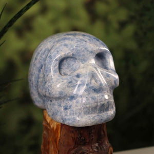 Handcrafted XL blue calcite crystal skull, unique collector's item, 15x11 cm. Available at Graz and Wiener Neustadt mineral stores.