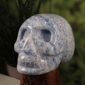 Blauer Calcit Kristall Schädelskulptur, handgefertigt, 15x11 cm, Graz und Wiener Neustadt Mineralien Edelsteine Sammlerstück.