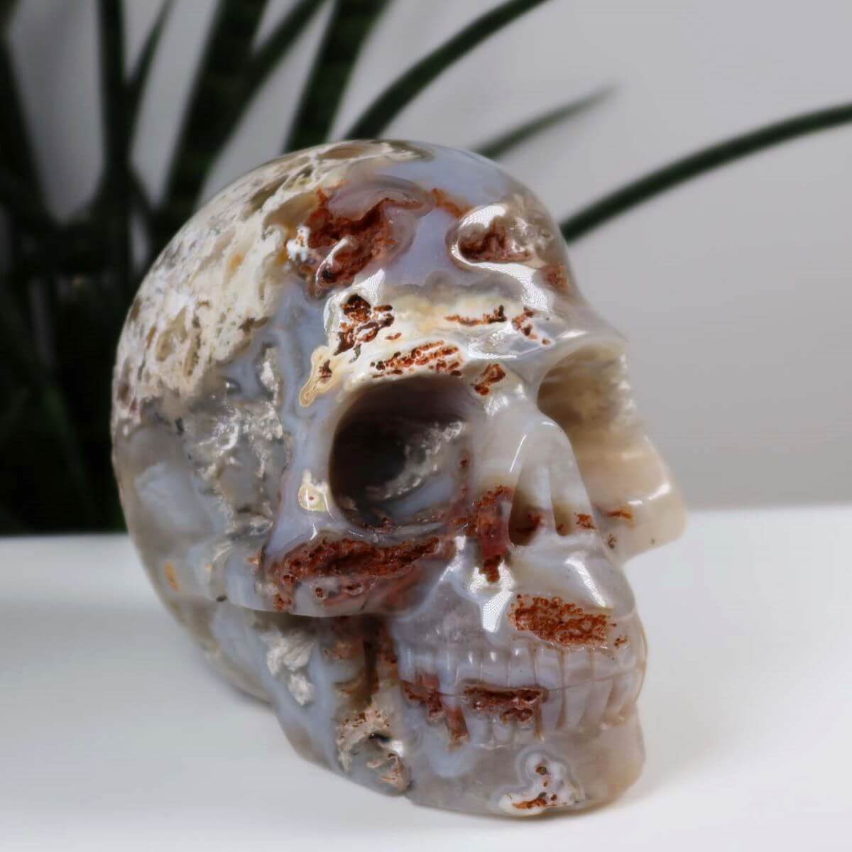 Chalcedon Kristallschädel - 1A außergewöhnliche Form -12x10 cm Nr. 144, handgefertigter Kristallschädel mit einzigartigem Design.