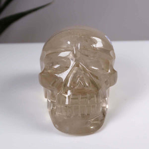 Echter Kristall Totenkopf handgefertigt aus Citrin, 9x6 cm, einzigartiger Natur Stein Schädel von Steinwelten.