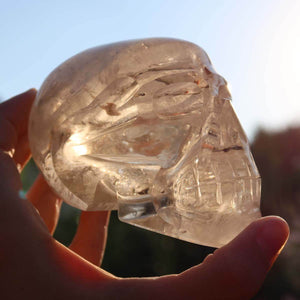 Handcrafted Citrine Crystal Skull, 9x6 cm, Unique Totenkopf Natur Stein from Steinwelten Collection.