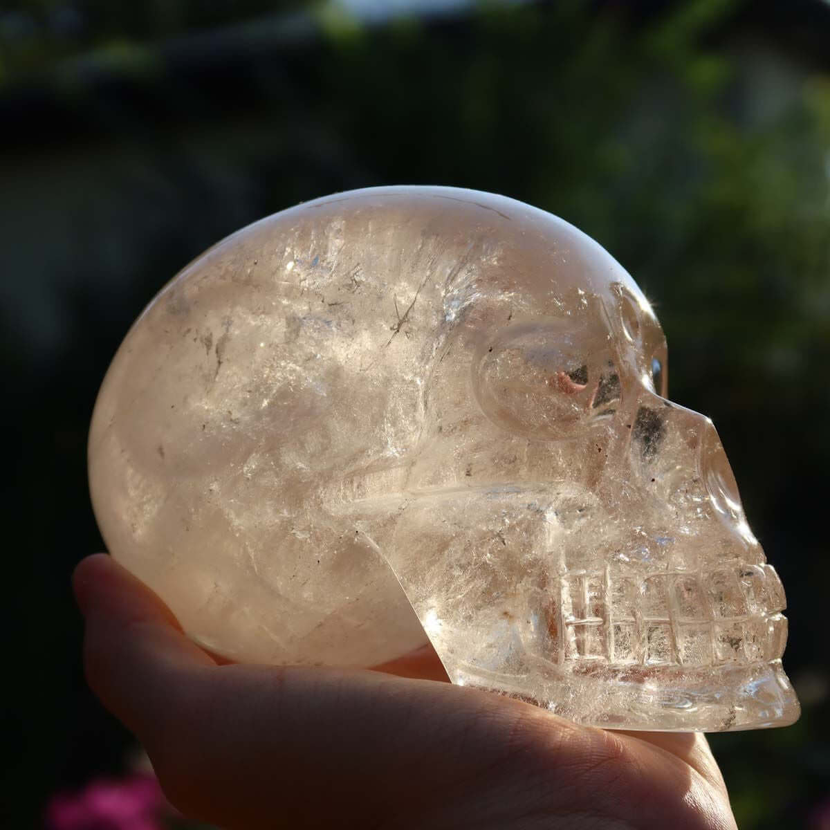 Citrin Kristall Schädel 1A Qualität in Hand, 12x8 cm, Sammlerstück, transparent, kunstvoll gearbeitet