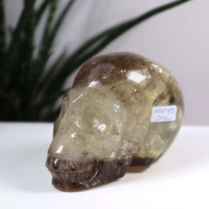 Handcrafted citrine crystal skull, unique gemstone sculpture, 10x7 cm, featuring natural stone detailing, Graz collection piece.