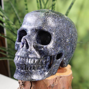 Echter großer Kristall Schädel aus Naturstein, handgefertigt, 13x10 cm, Graz Mineralien, Unikat Edelstein Totenkopf.