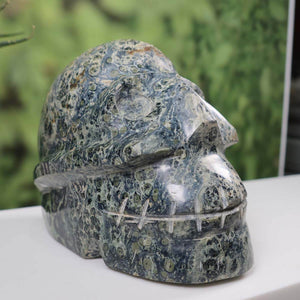 Echter großer XL Kristall Schädel aus Eldarit Kabamba - handgefertigtes Sammlerstück, 15x12 cm, Skull Nr. 30, Graz Mineralien Geschäft