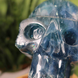 Echter großer Fluorit Kristallschädel, handgefertigt und einzigartig, blaue Farbe, Sammlerstück, online kaufen.