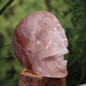 Handcrafted hematite quartz crystal skull on display, showcasing unique artistry and design. Available in Graz and Wiener Neustadt.