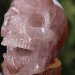 Handcrafted hematite quartz skull with unique shape, collectible crystal from Graz and Wiener Neustadt mineral collection.