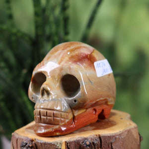 Handcrafted multicolored Jasper crystal skull, unique shape, collector's item, 7x6 cm, available at Steinwelten, buy online