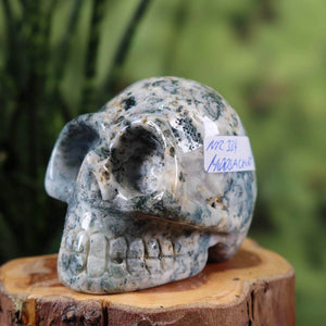 Handcrafted Moss Agate Crystal Skull Collector's Item, Unique Shape, 6x5 cm Nr. 334, Minerals and Gemstones, Stone Worlds