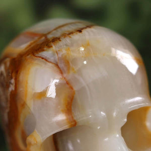 Onyx Marmor Kristall Schädel aus einzigartigem Marmor - Detailansicht - 13x9 cm.