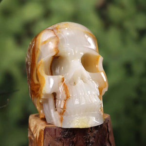 Echter großer Kristall Totenkopf aus Onyx Marmor, handgefertigt Natur Stein Schädel, Sammlerstück, Steinwelten