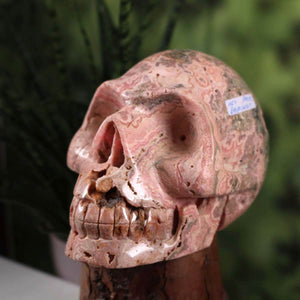 Rhodochrosit Kristall Schädel XL handgefertigt aus Naturstein - außergewöhnliche Form, Sammlerstück, 15x12 cm.