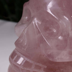 XL Rosenquarz Kristallschädel Handarbeit 16x11 cm - Sammlerstück aus Edelstein, erhältlich online bei Steinwelten Mineralien.