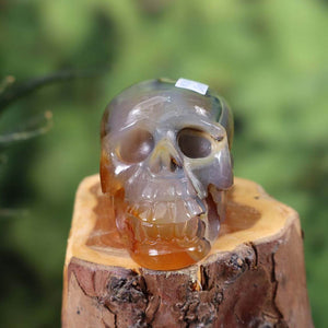 Handcrafted Sarder crystal skull with unique design, 6x4 cm, collectible stone sculpture. Steinwelten Kristall Schädel online kaufen.