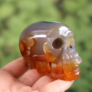 Handmade Sarder crystal skull, unique collector's piece, 6x4 cm, available at Steinwelten online store.