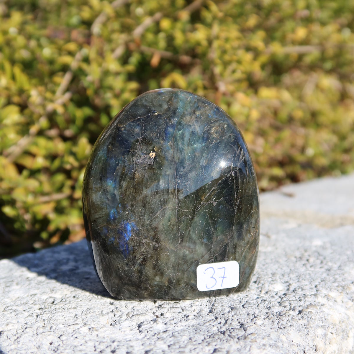 Labradorit Freiform poliert - 6x5cm - Intuition und Kreativität Nr.37 auf einem Steinuntergrund