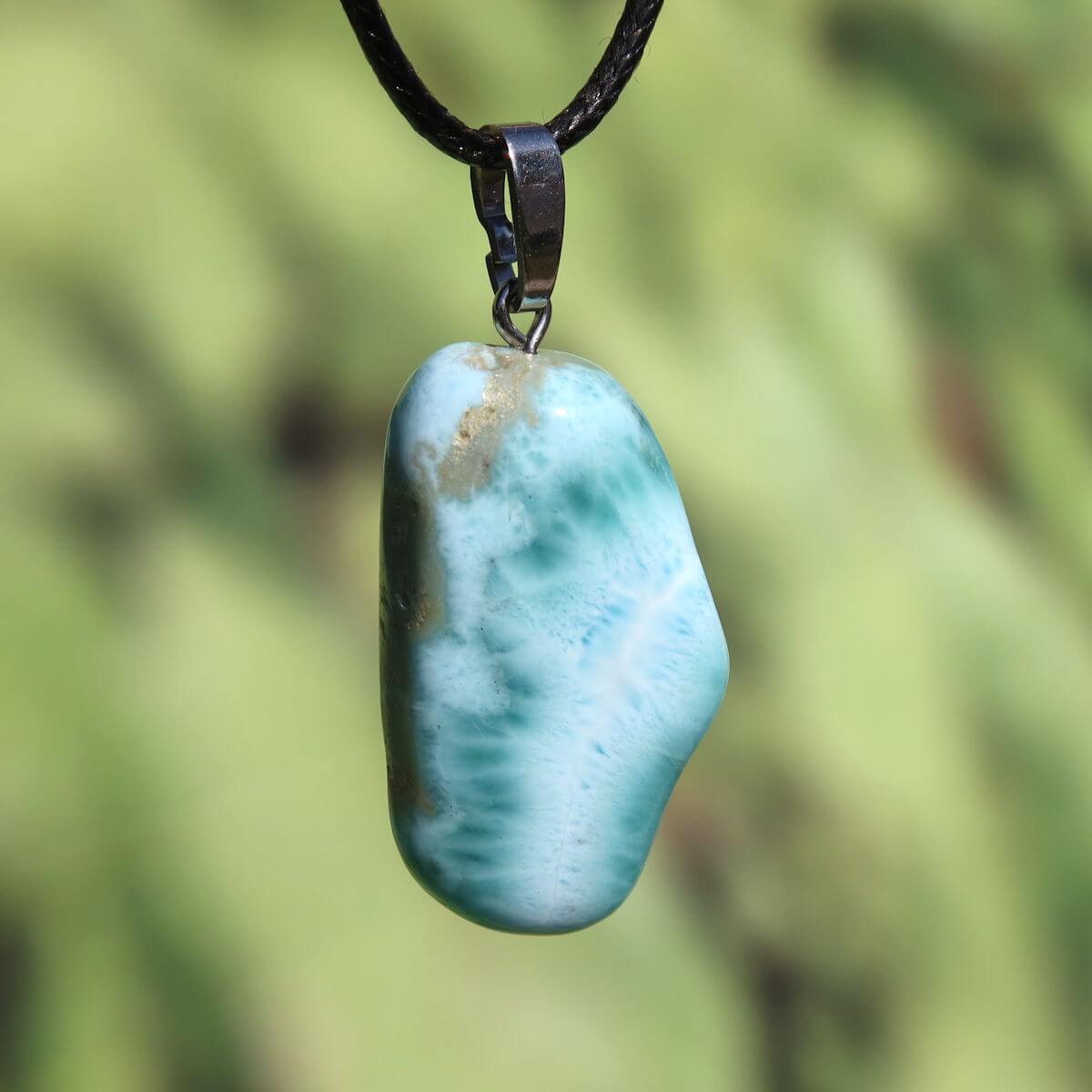 Echter Larimar Anhänger mit Silberschlaufe, 35mm, einzigartiges Design, erweiterte Wahrnehmung und Schutz, Unikat Nr. 14