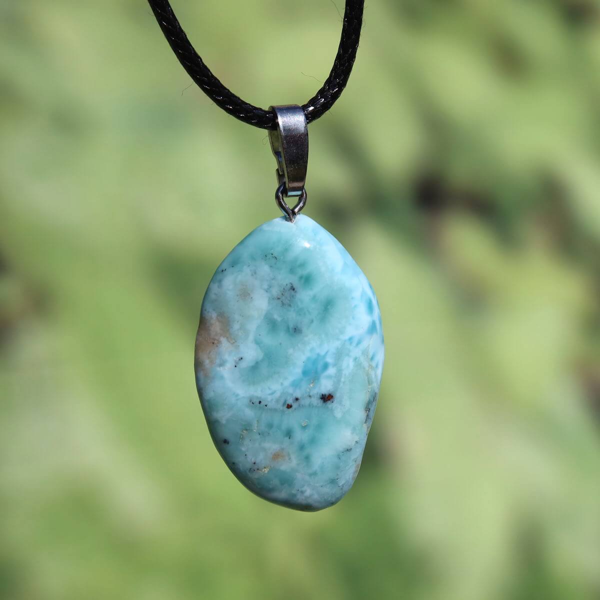 Echter Larimar Anhänger mit Silberschlaufe 36mm, stilvoller Edelstein aus der Dominikanischen Republik, Unikat Schmuckstück