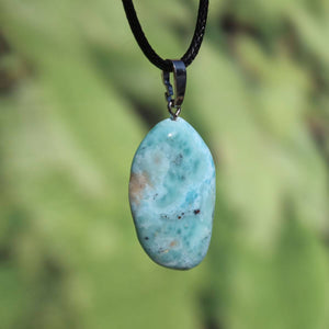 Authentic Larimar pendant with silver loop, 36mm, unique gemstone jewelry from Dominican Republic, nature-inspired design