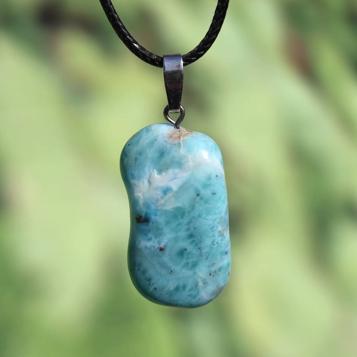 Echter Larimar Anhänger mit Silberschlaufe, 35mm, einzigartige bläuliche Färbung, handgefertigt und selten, Unikat Nr. 7