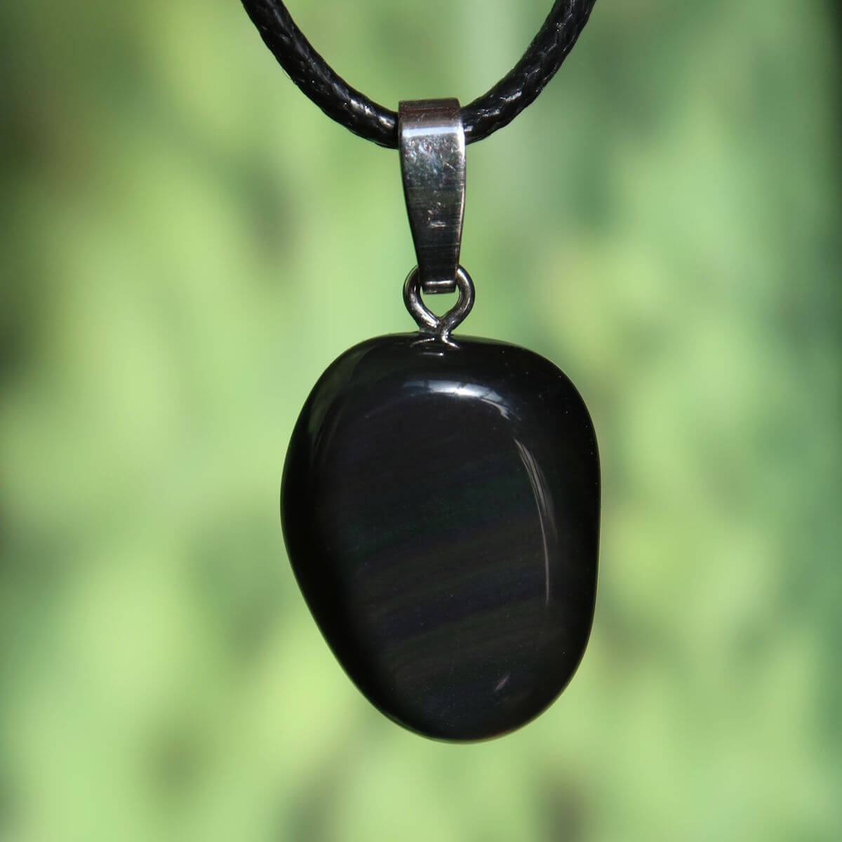 Regenbogenobsidian Anhänger - Intuition und Blockaden lösen - Nr. 20, schwarzer Edelstein mit schimmerndem Farbspiel und Obsidian-Glanz