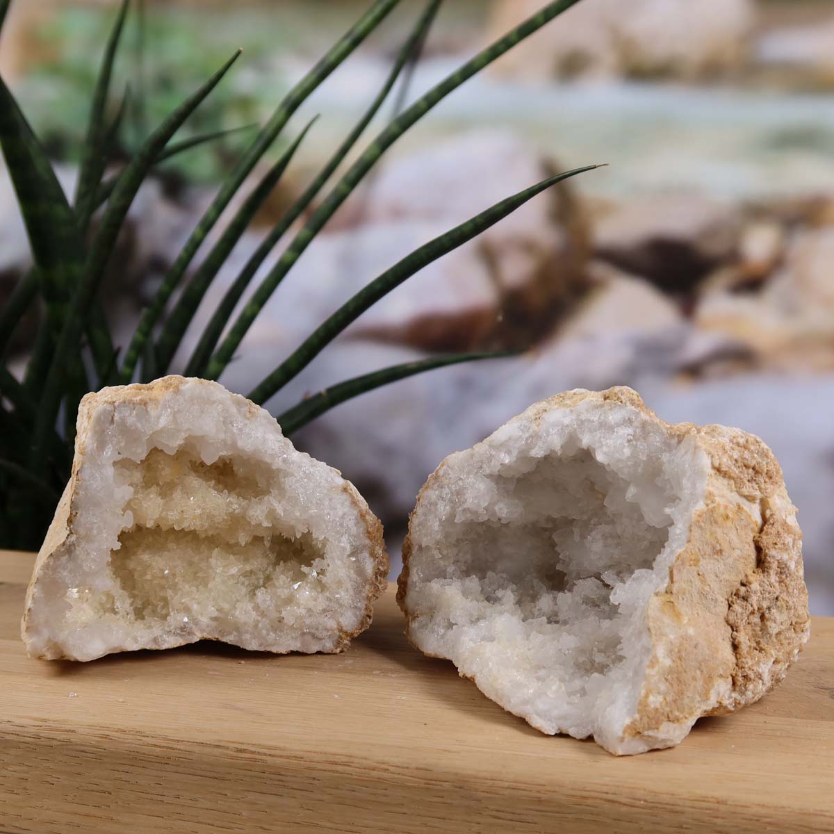 Quarzgeode geöffnet aus Marokko mit Kristallen, symbolisiert Stabilität und Klarheit, Unikat Nr. 37. 13x9x7cm.