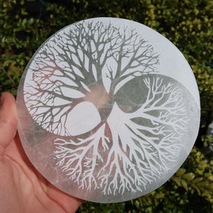 Selenit-Ladeplack - Bam vum Liewen - Yin Yang - 12cm