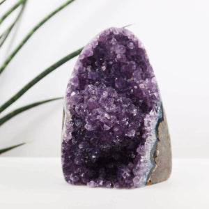 Uruguay Amethyst Mini Geode 8x11cm with dark purple crystals, ideal for harmony and relaxation. High quality, intense color.