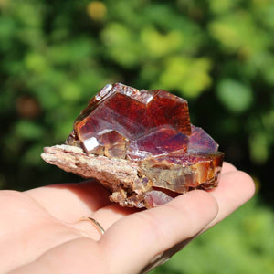 Vanadinit - Natürliche Kristallstufe aus Marokko 5x4x3,5cm - 0,19kg Nr.32 in der Hand gehalten.