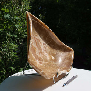 Aragonit Stein Schale - (Onyxmarmor) - 34x30cm - handgeschliffen und poliert - Nr. 63 in natürlichem Licht.