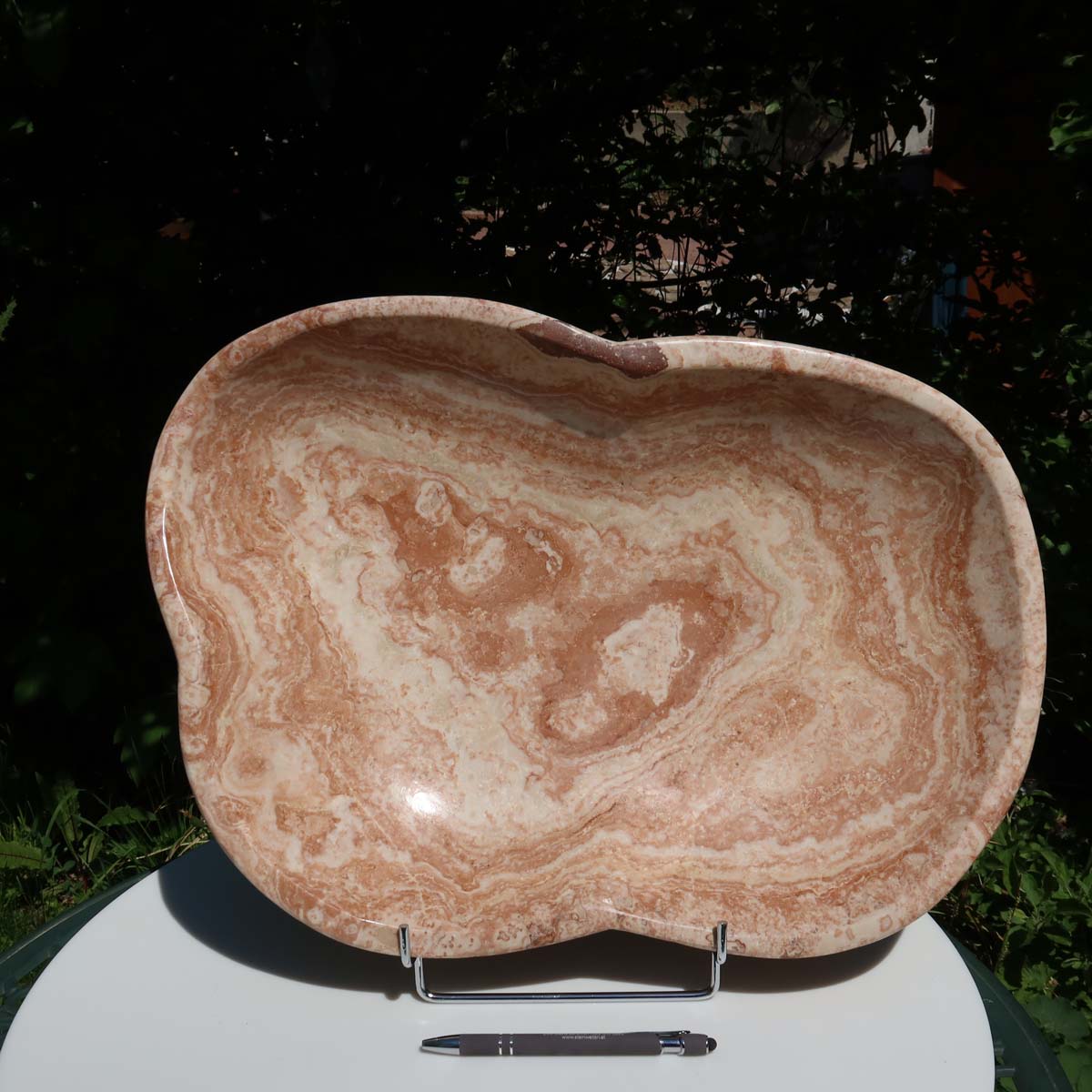 Aragonit Stein Schale - (Onyxmarmor) - 46x34cm - handgeschliffen und poliert - Nr. 62, einzigartige Steinschale mit natürlicher Maserung.