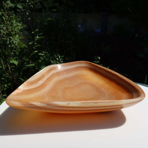 Aragonit Stein Schale - (Onyxmarmor) - 30x31cm - handgeschliffen und poliert - Nr. 61, natürliche Maserungen in warmen Erdtönen.