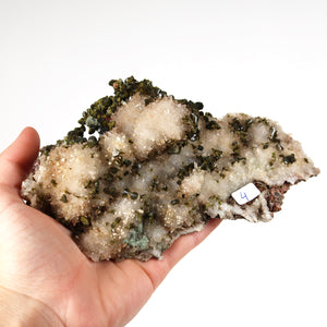 Epidot Quarz Kristall mit Bergkristall Spitzen, Steinwelten online kaufen, einzigartige Mineralien aus Marokko, Sammler UNIKAT Nr. 4