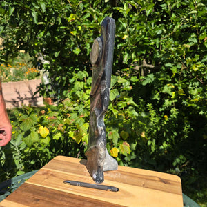 Dekorative handgefertigte Steinskulptur mit Ammoniten und Orthoceren (Fossilien) – 40x10x8cm - Nr. 72
