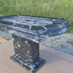 Stolik kawowy z Orthoceras i amonitami 90x54 cm, wysokość 53 cm - skamieniałości z kamienia naturalnego - nr 12