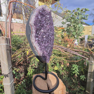 Uruguay Amethyst Drusen sehr intensive, dunkle Farbe! (AA-Qualität) Nr. 50 on display in garden