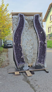Amethyst Drusen - Geode Paar sehr intensive, dunkle Farbe! (AA-Qualität) – Nr. 185/186 in Uruguay, ideal für elegante Räume.