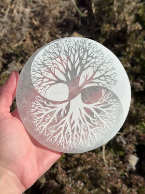 Selenit-Ladeplack - Bam vum Liewen - Yin Yang - 12cm
