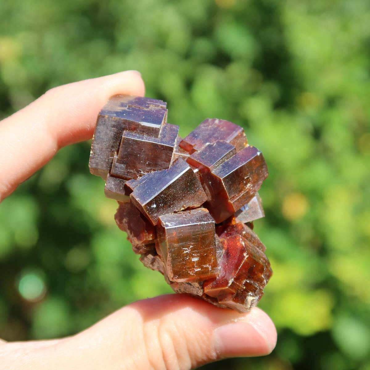 Vanadinit - Natürliche Kristallstufe aus Marokko 5,5x3,5x3cm - 0,14kg Nr.36 in der Hand, leuchtende Farben, hexagonale Struktur.