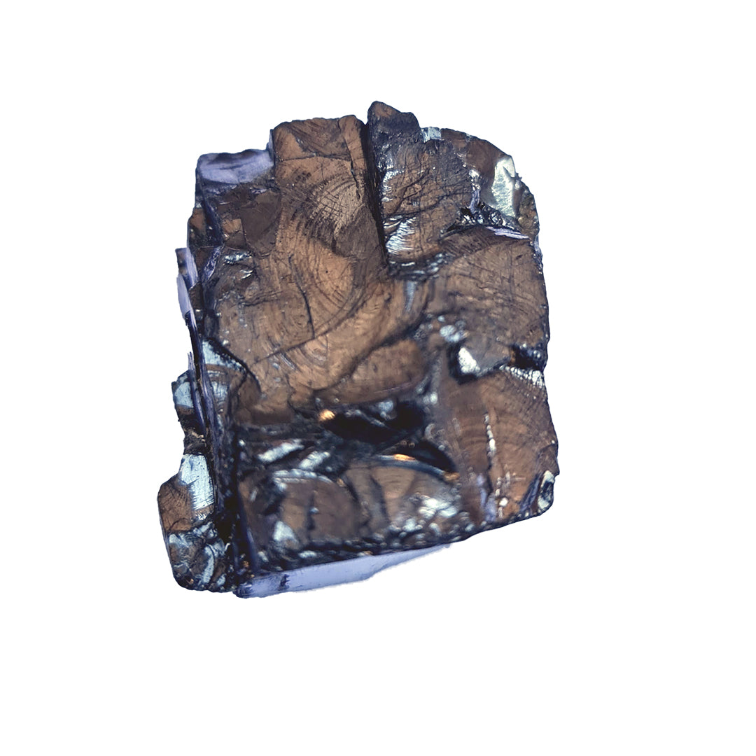 Edelschungit Rohstein -40x30mm Harmonie und Schutz - UNIKAT Nr.25, auf Holzsockel, mineralisches Naturprodukt aus Karelien